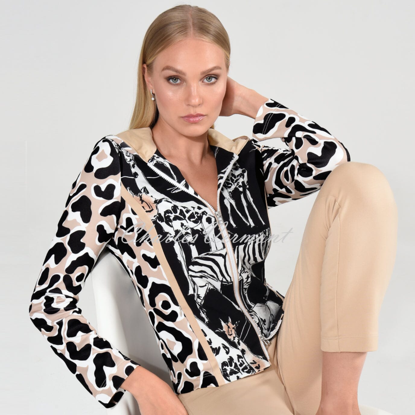 I'cona Animal Print Hooded Zip Jacket - Style 67193-60181-90