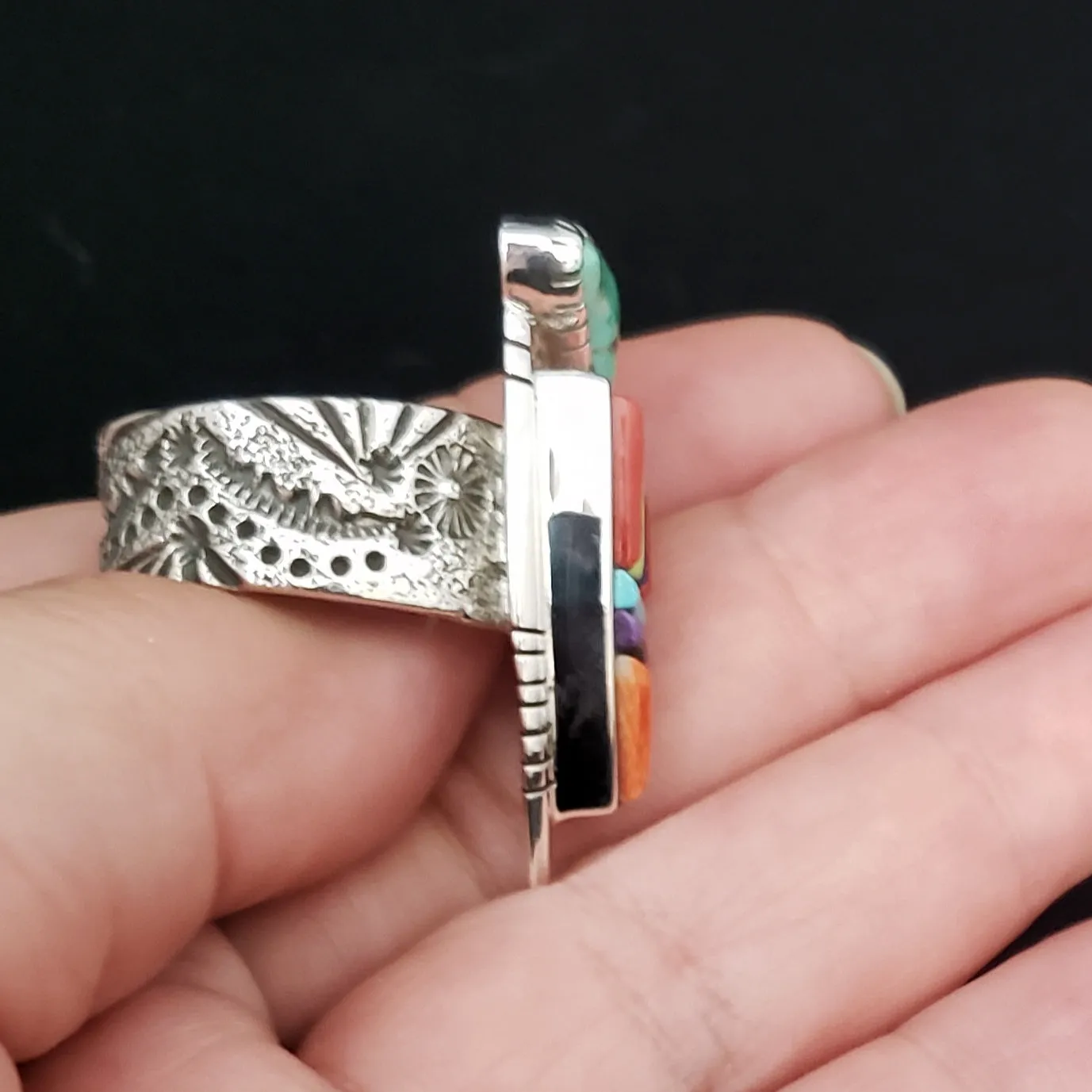 Kingman Turquoise and Inlay Spirit Person Ring