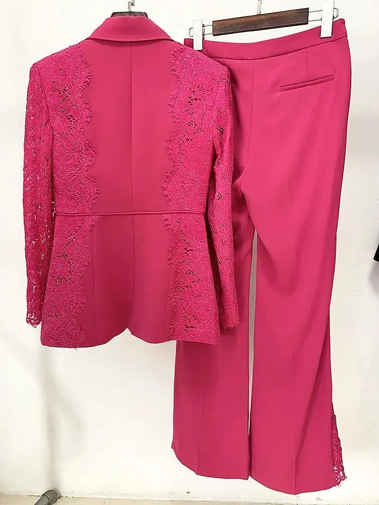 Lace Patchwork Women Pant Suit, Flared Pants