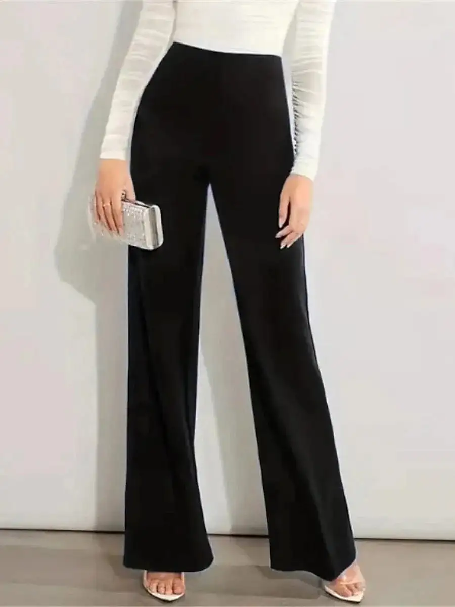 Ladies' High-Waisted Straight Leg Dress Pants in Black and Royal Blue