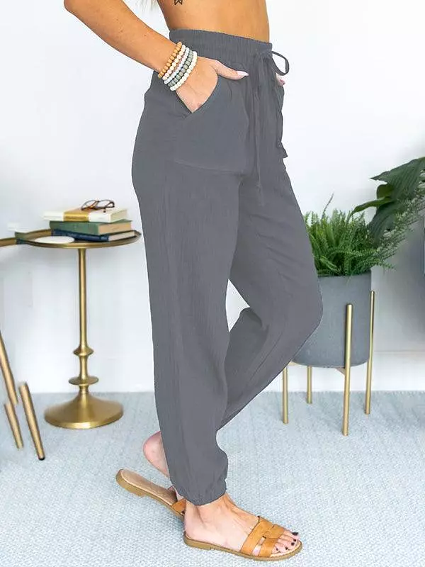 Linen Drawstring Women Jogger Pants