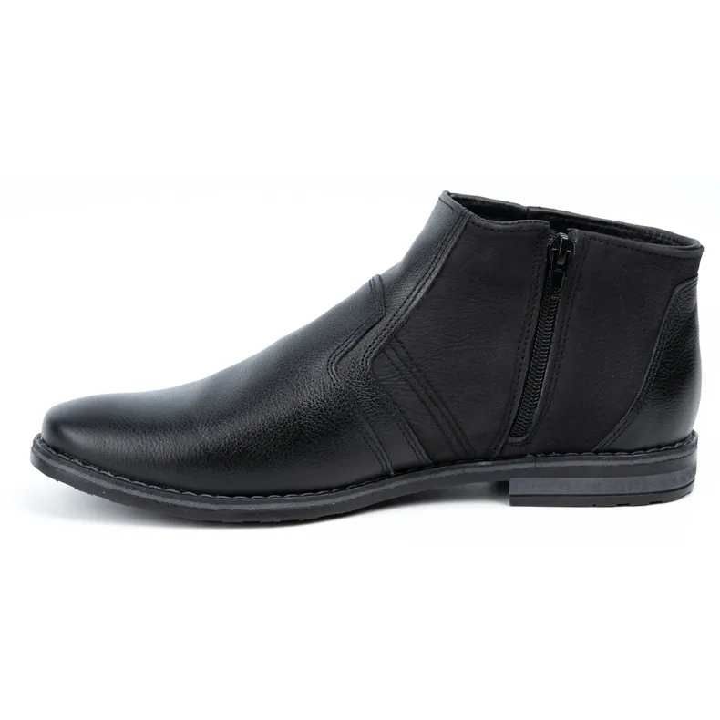 Olivier Men's leather winter boots Chelsea boots 903KZ black