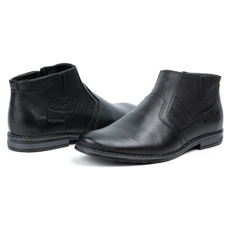 Olivier Men's leather winter boots Chelsea boots 903KZ black