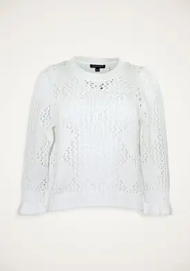 OPEN KNIT SWEATER WITH FRILL CUFF (WHITE) - REPEAT