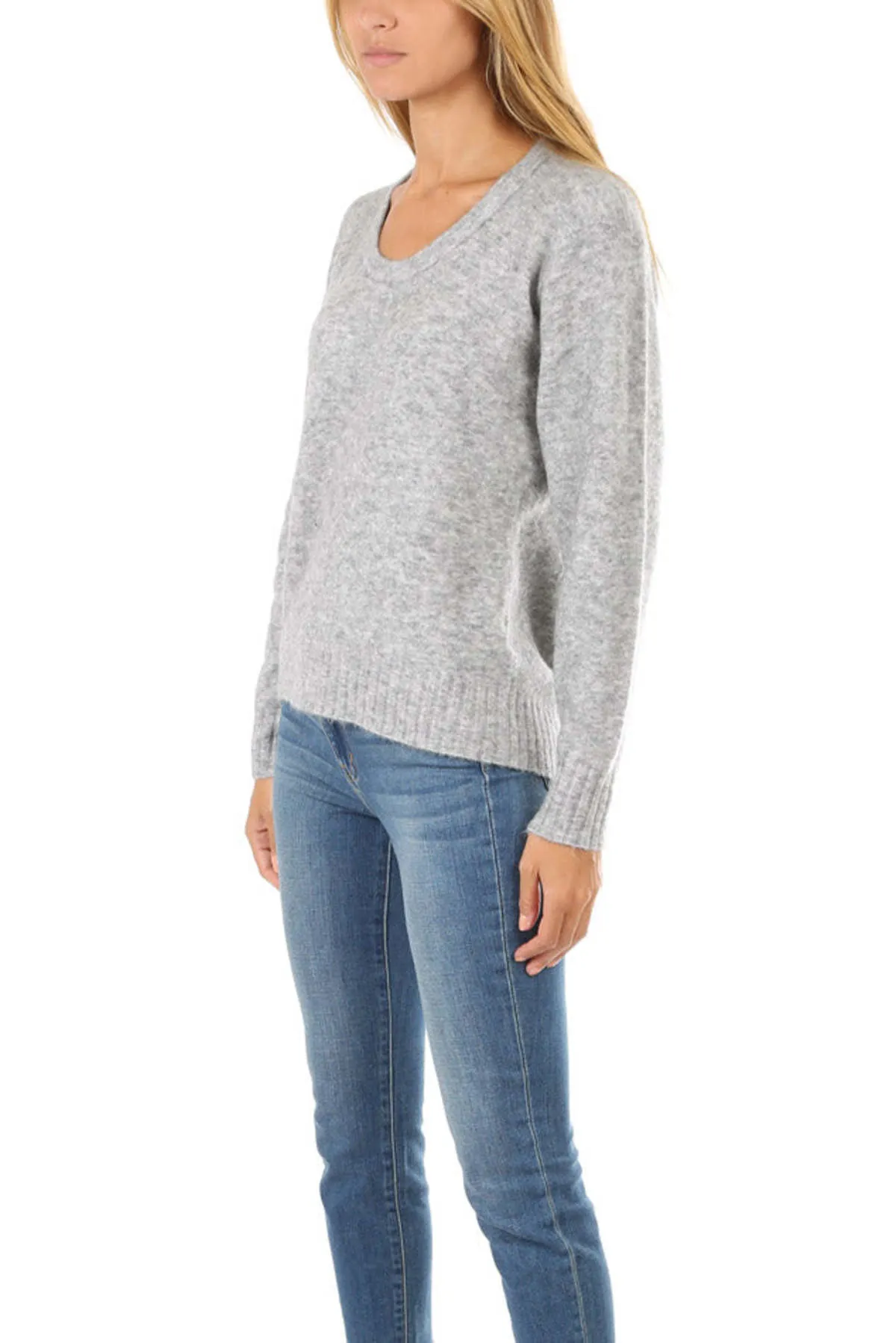 Open Neck Sweater - Melange Grey