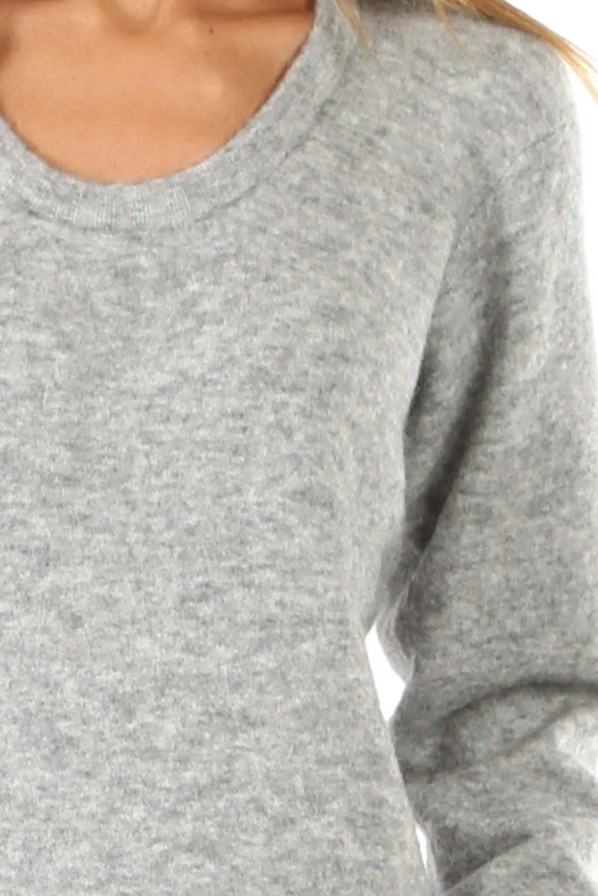 Open Neck Sweater - Melange Grey