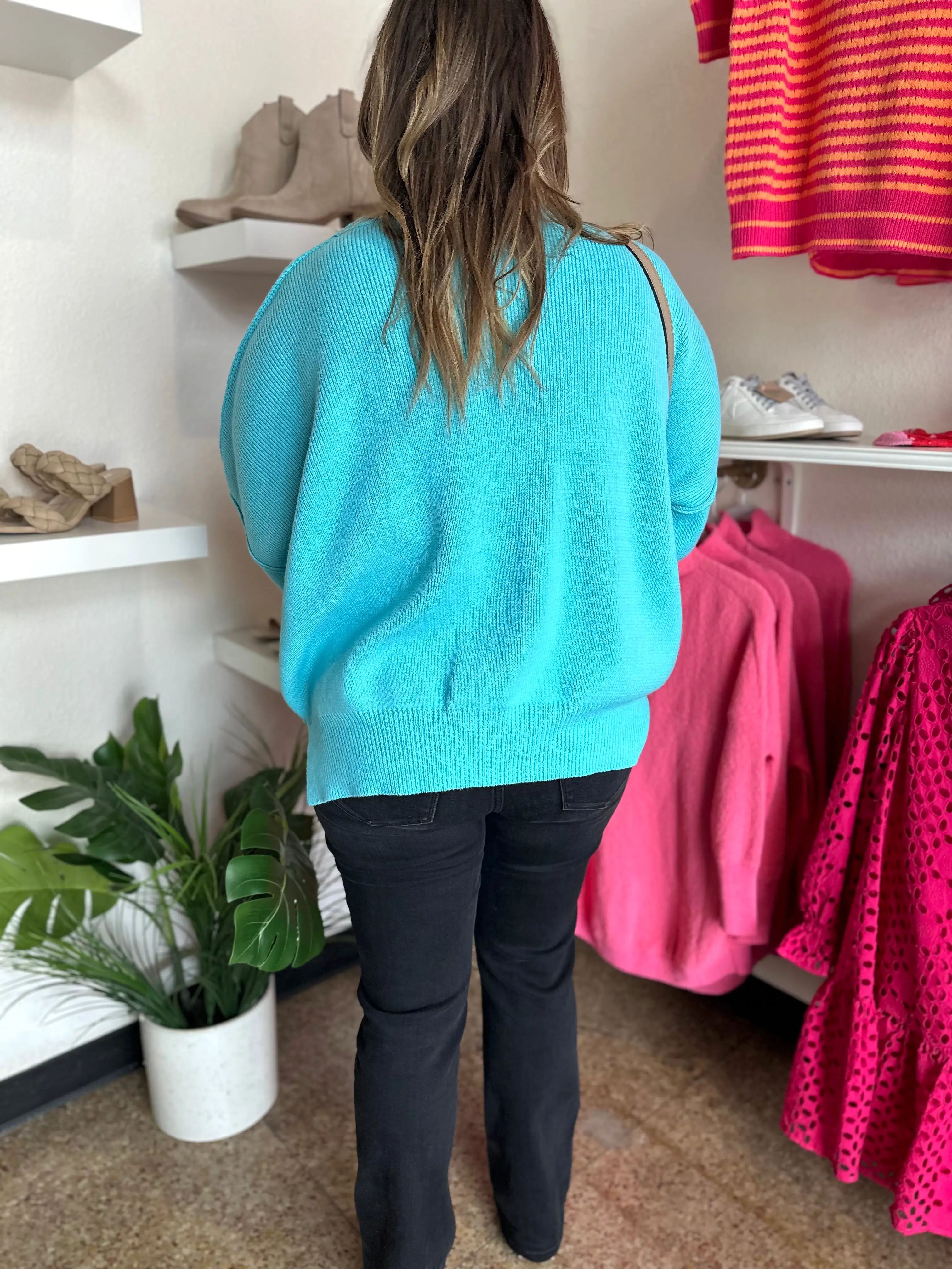 Oversized Knit Sweater- Aqua