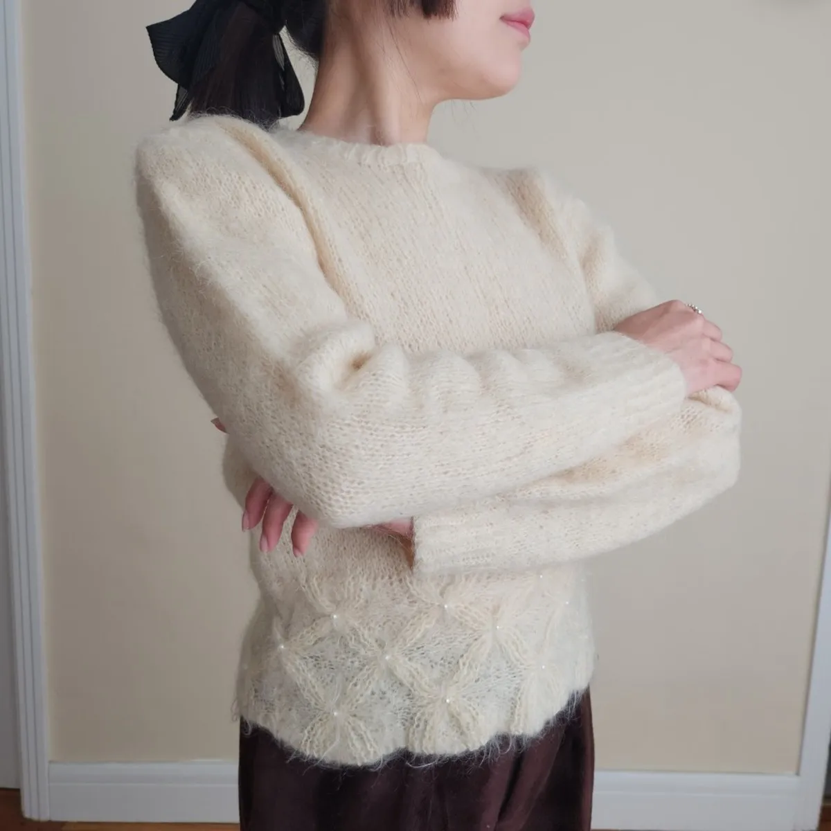 Pearl Mohair Knit Sweater