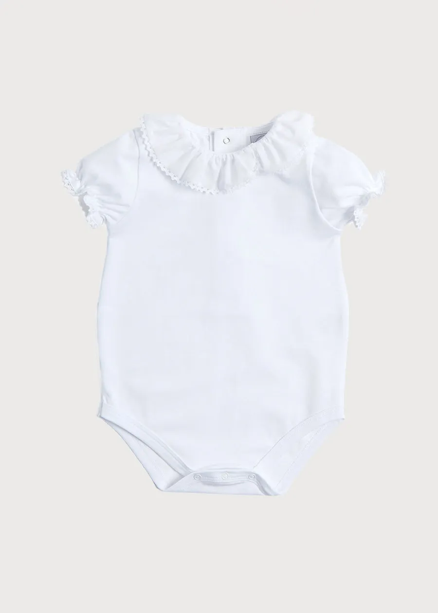 Piculina Trim Cotton Bodysuit in White (0mths-3yrs)