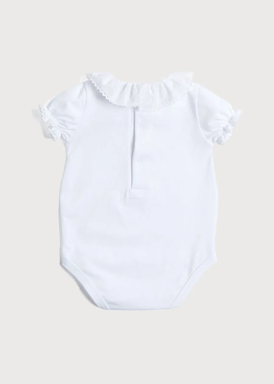 Piculina Trim Cotton Bodysuit in White (0mths-3yrs)