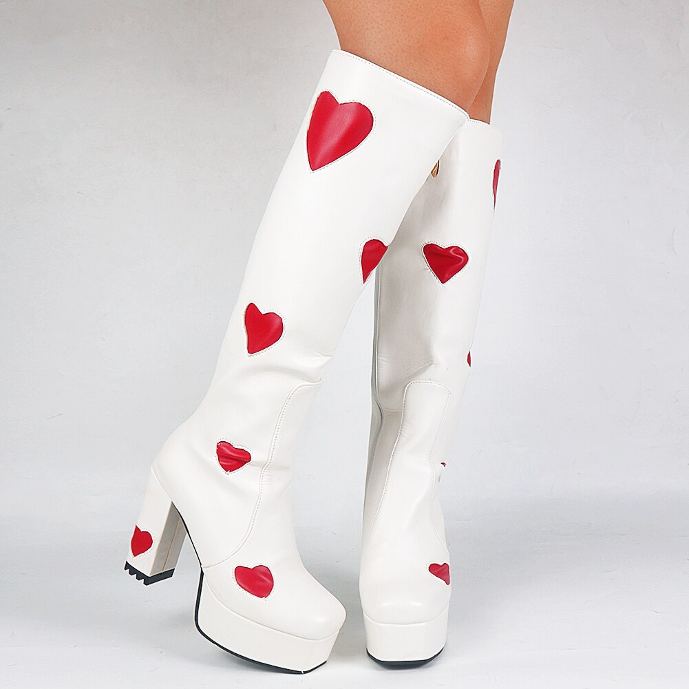 Platform Sweet Heart Boots Fashion Thick Knee High Boots