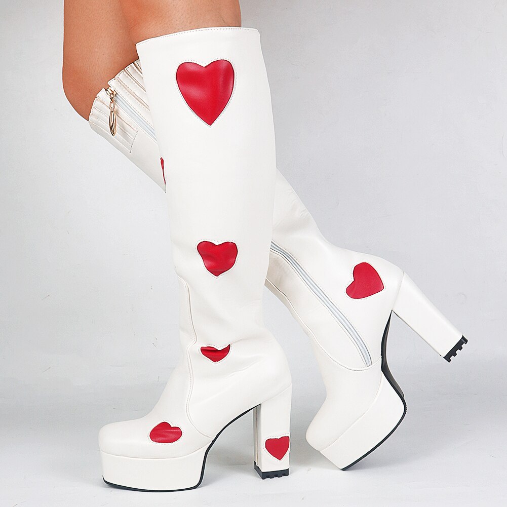 Platform Sweet Heart Boots Fashion Thick Knee High Boots