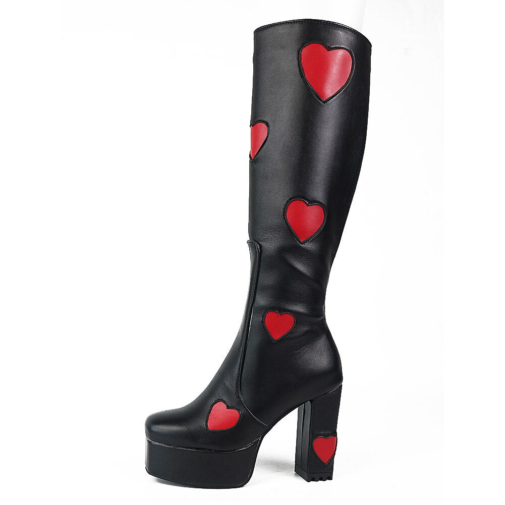 Platform Sweet Heart Boots Fashion Thick Knee High Boots