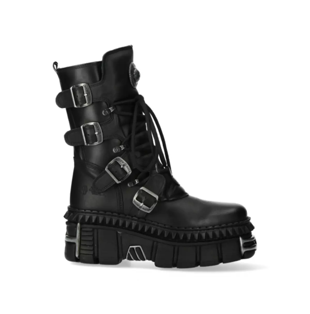 Punk Metallic Buckle Mid-Calf Boots - Gothic Style, Lace-Up Closure Boots