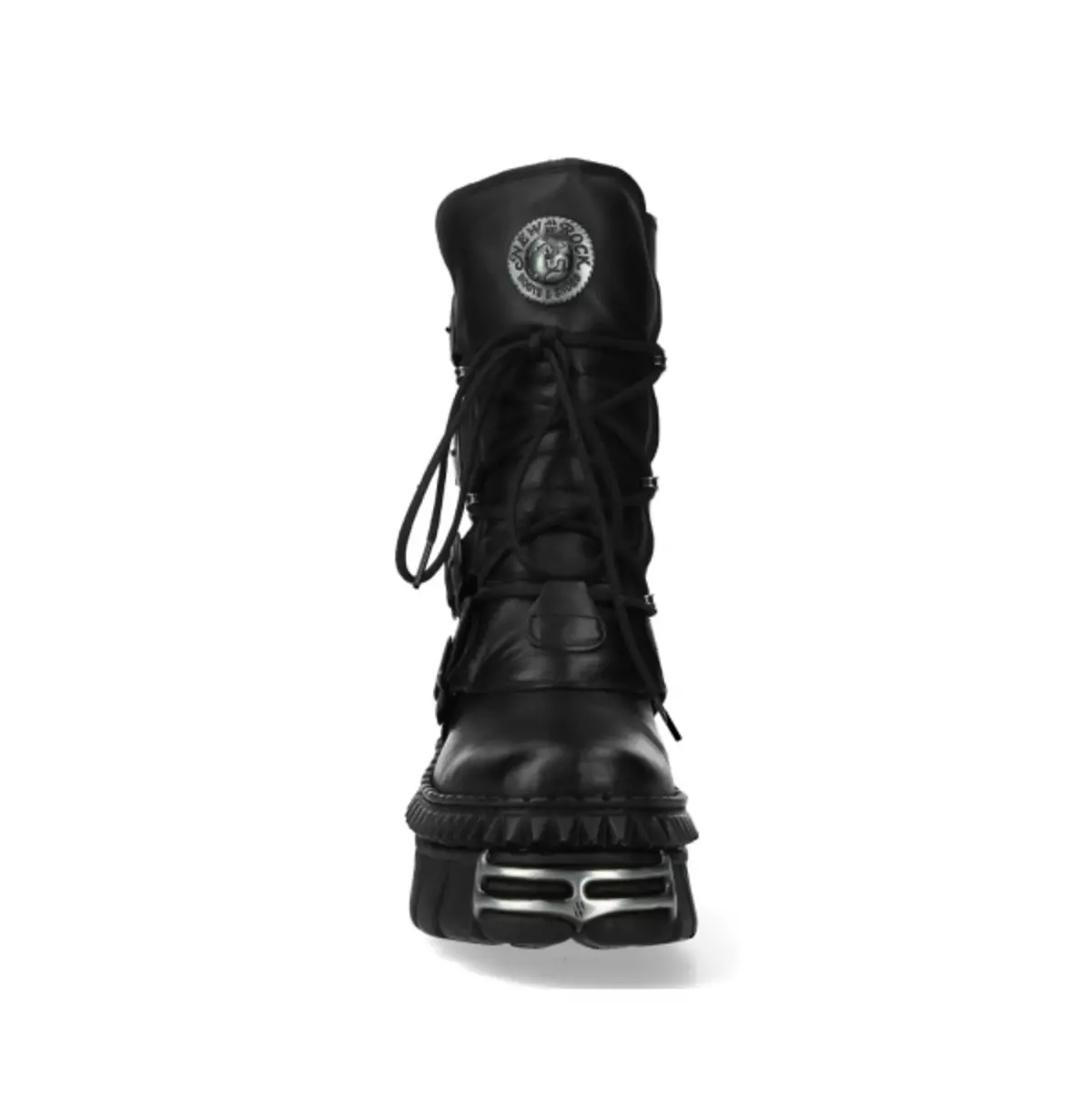 Punk Metallic Buckle Mid-Calf Boots - Gothic Style, Lace-Up Closure Boots