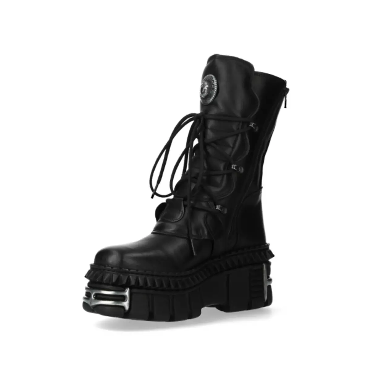 Punk Metallic Buckle Mid-Calf Boots - Gothic Style, Lace-Up Closure Boots