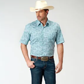 Roper Men's Teal/White Paisley Short Sleeve