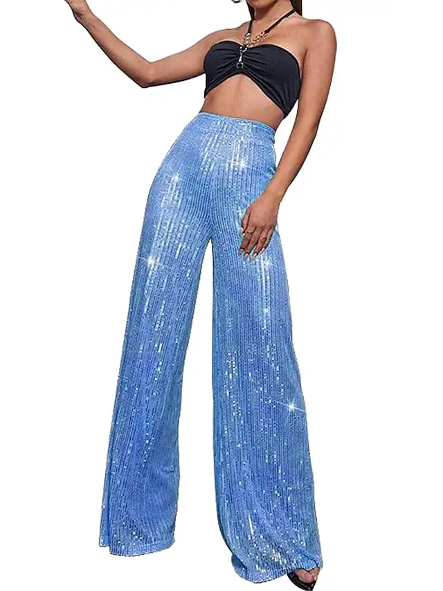 Sequin Wide Leg Pants for Elegant Party and Street Style