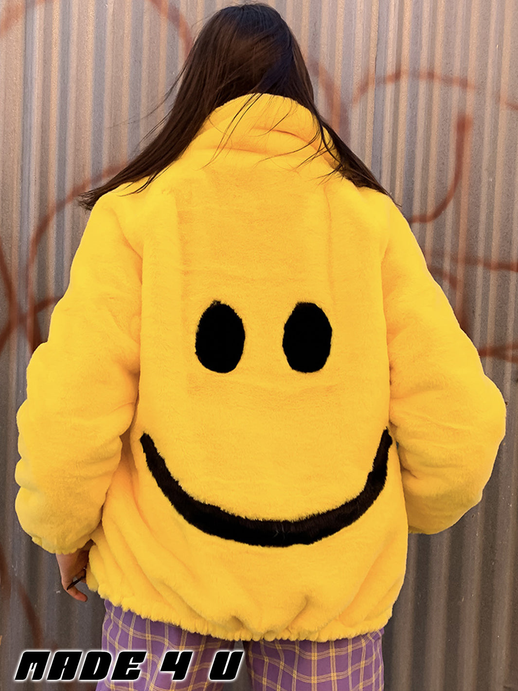 SMILEY FAUX FUR COAT - YELLOW  MADE 4 U 