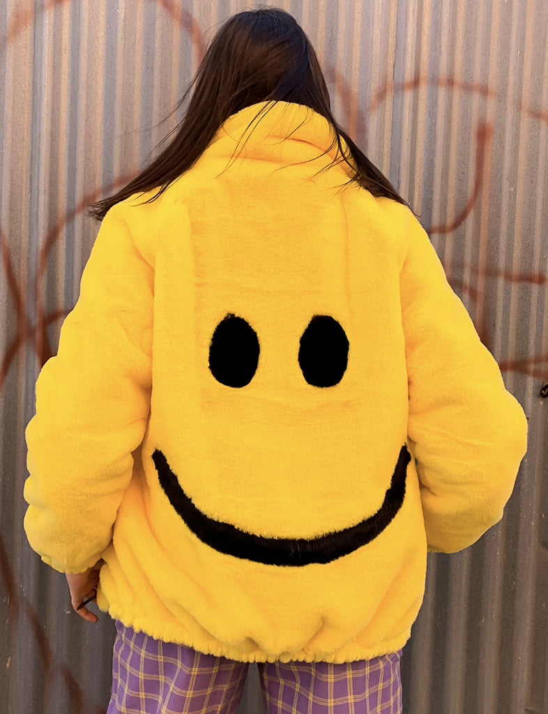 SMILEY FAUX FUR COAT - YELLOW  MADE 4 U 