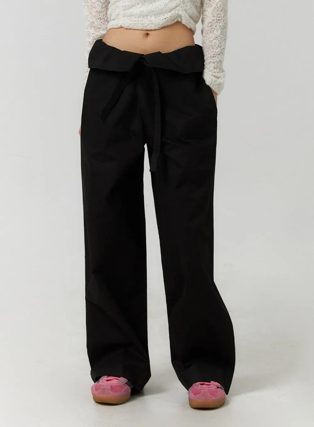 Solid Detail Waist Straight Pants CF406