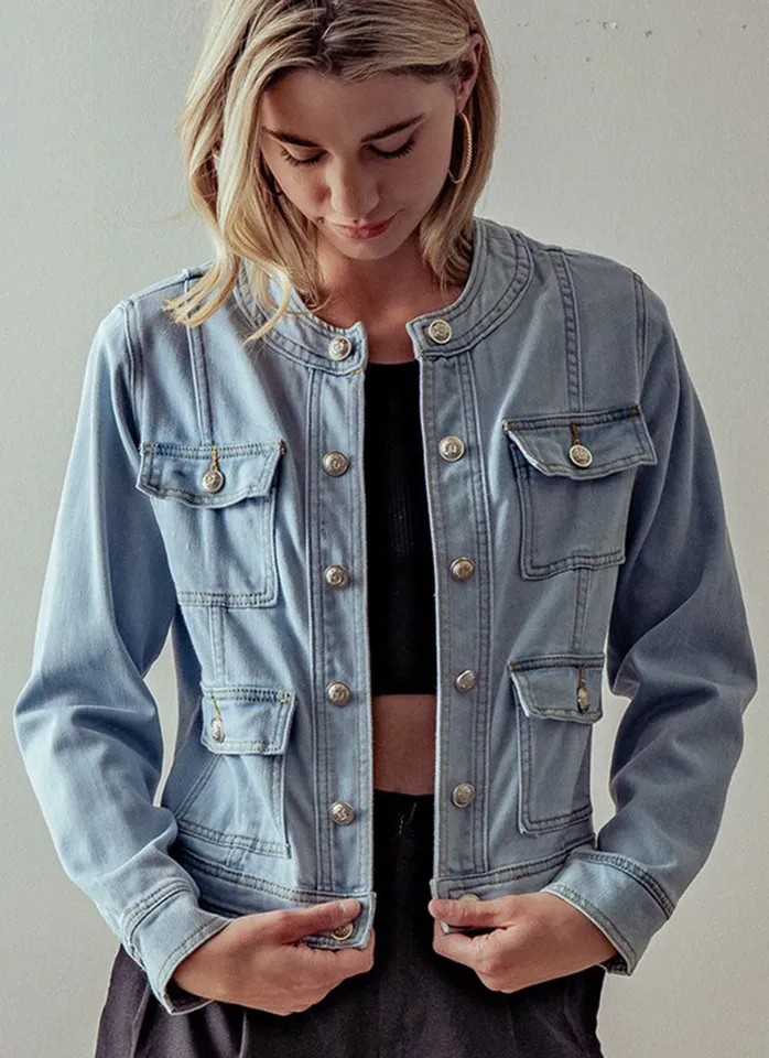 Stella Collarless Denim Jacket