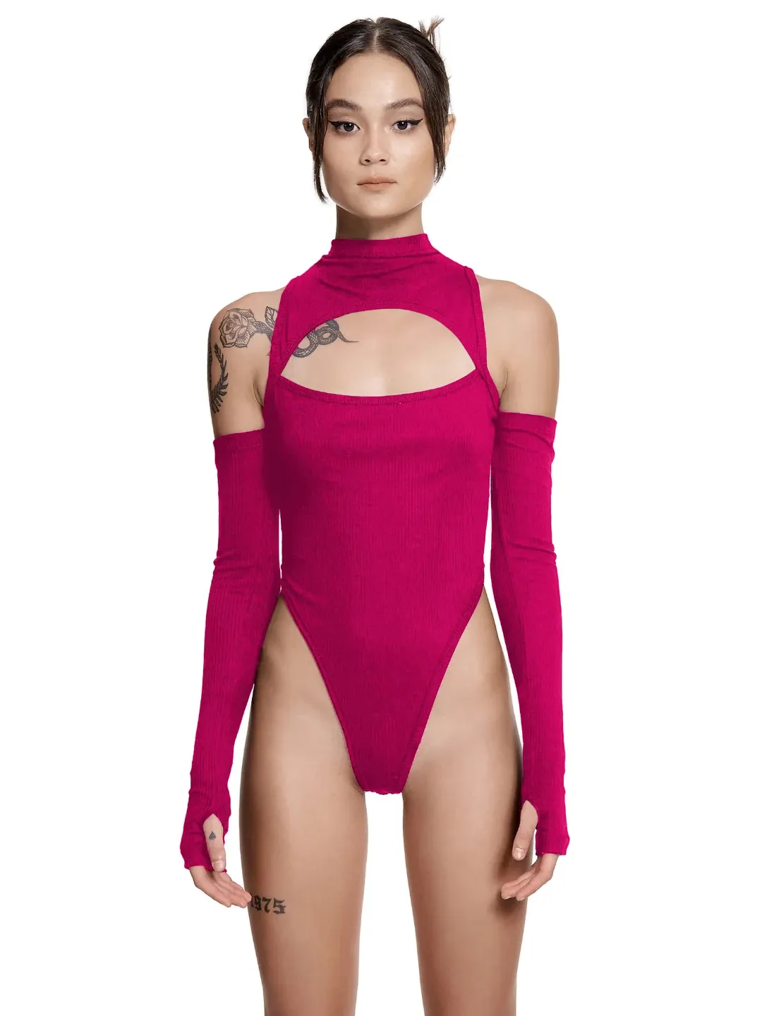 Stretchable Ribbed Cut-out Bodysuit