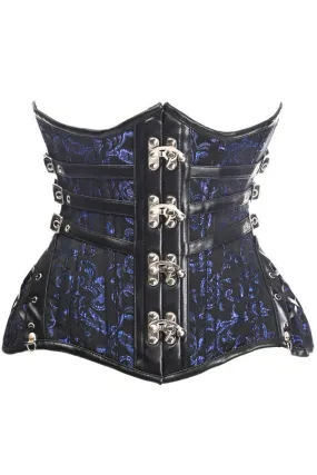 Top Drawer CURVY Steampunk Black/Blue Brocade Steel Double Boned Under Bust Corset