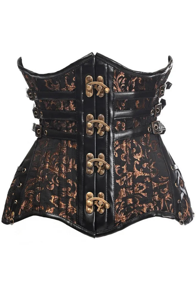 Top Drawer CURVY Steampunk Black/Brown Brocade Steel Double Boned Under Bust Corset