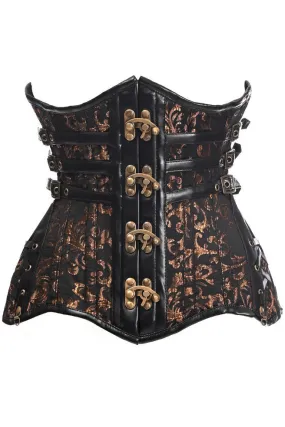 Top Drawer CURVY Steampunk Black/Brown Brocade Steel Double Boned Under Bust Corset