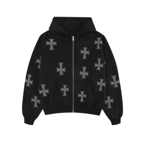 UNKNOWN Black/White Rhinestone Hoodie