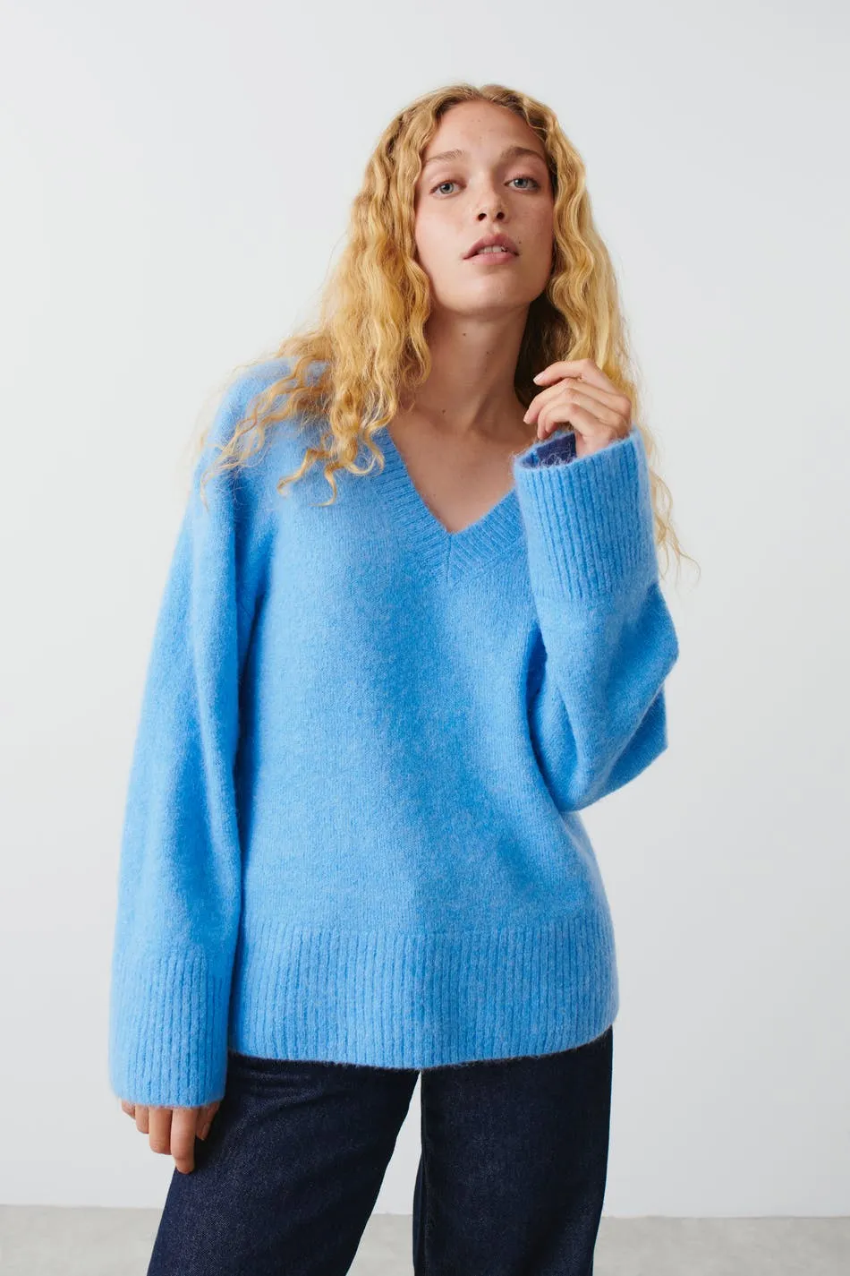 V-neck knitted sweater