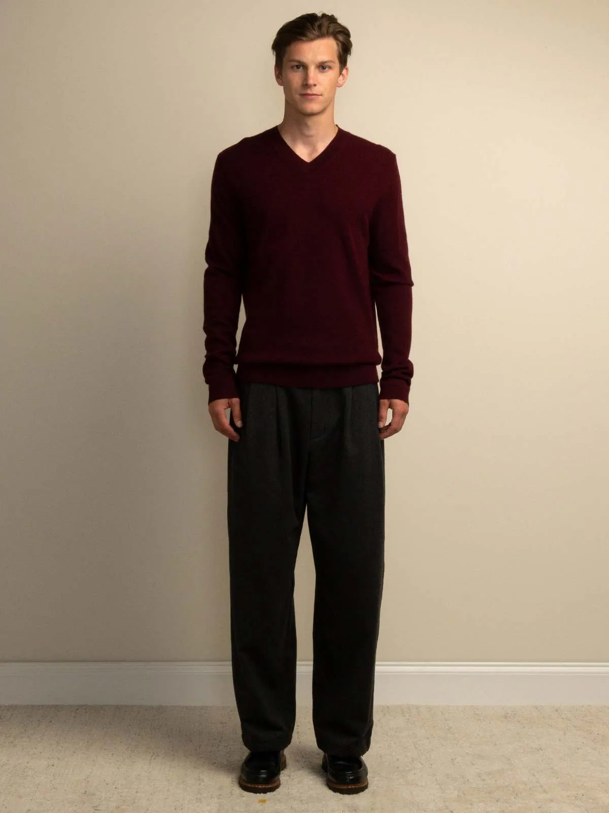 V Neck Sweater - Burgundy