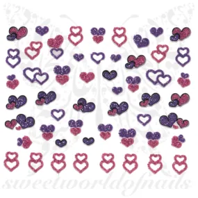 Valentines Day Nail Stickers Purple Pink Glittery Hearts