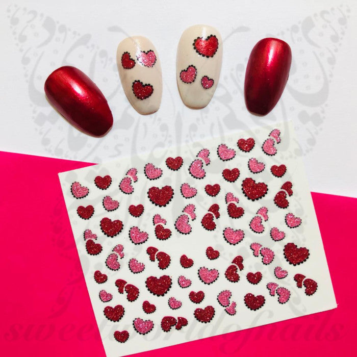 Valentines Day Nail Stickers Red Pink Glittery Hearts