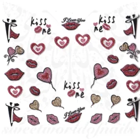 Valentines Day Nail Stickers Red Pink Lips Glittery Hearts