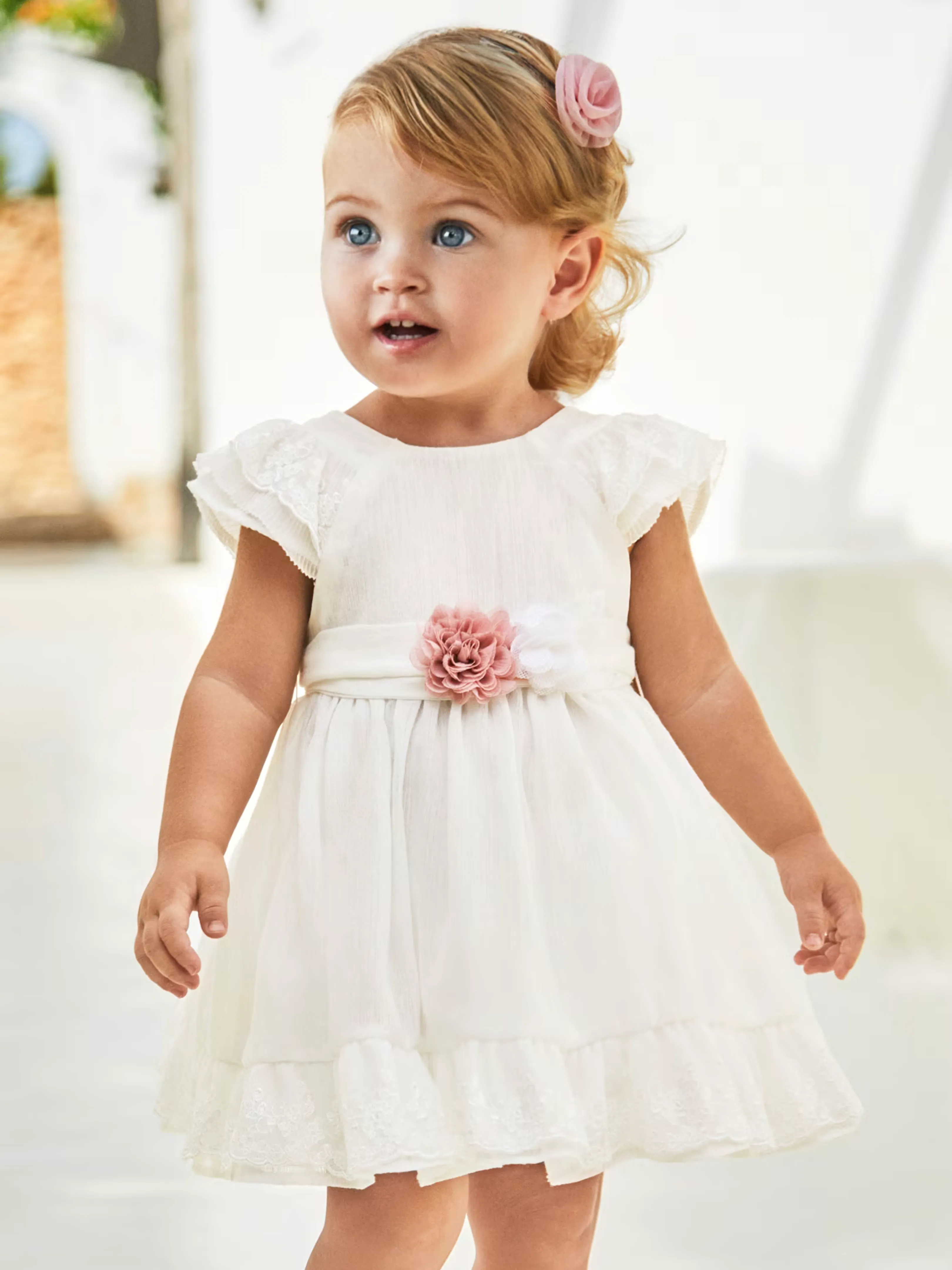 White Dress w/ Flower Sash